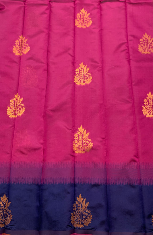 Art Silk Saree Pink Colour with Navy Blue Border