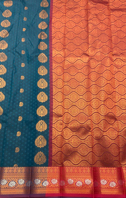 Vegan Silk Saree Sky Blue Colour Saree with Copper Border