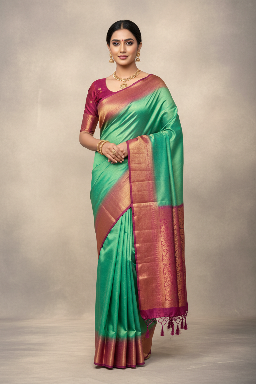 Soft Silk Saree Sapphire Colour with Beetroot Colour Pallu