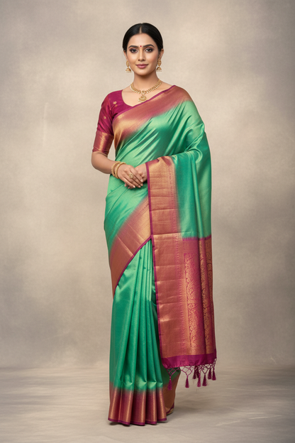 Soft Silk Saree Sapphire Colour with Beetroot Colour Pallu