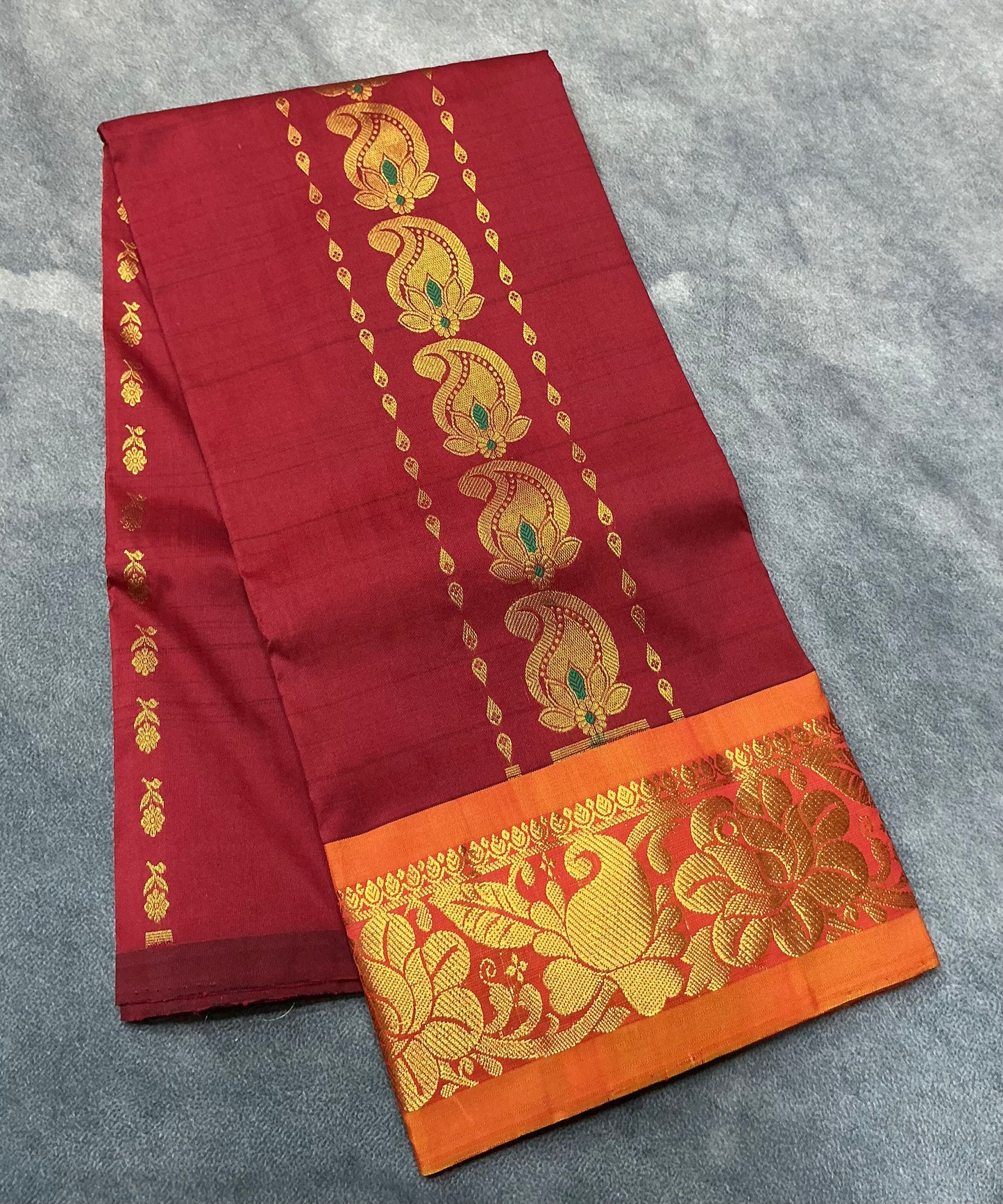 Maroon Shade Semi Silk Kids Pattu Pavadai with Contrast border for Age 2 to 5 Years