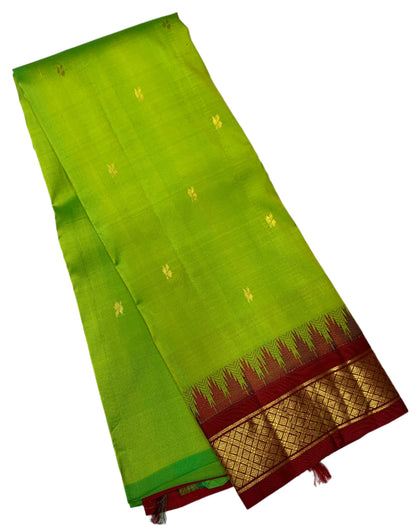 Pure Kanchipuram Silk Apple Green Colour with Brown Border