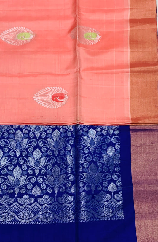 Soft Silk Saree Peach Colour with Copper border