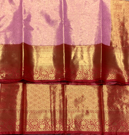 Fancy Tissue Saree Baby Pink Colour with Red Colour Floral Design Border