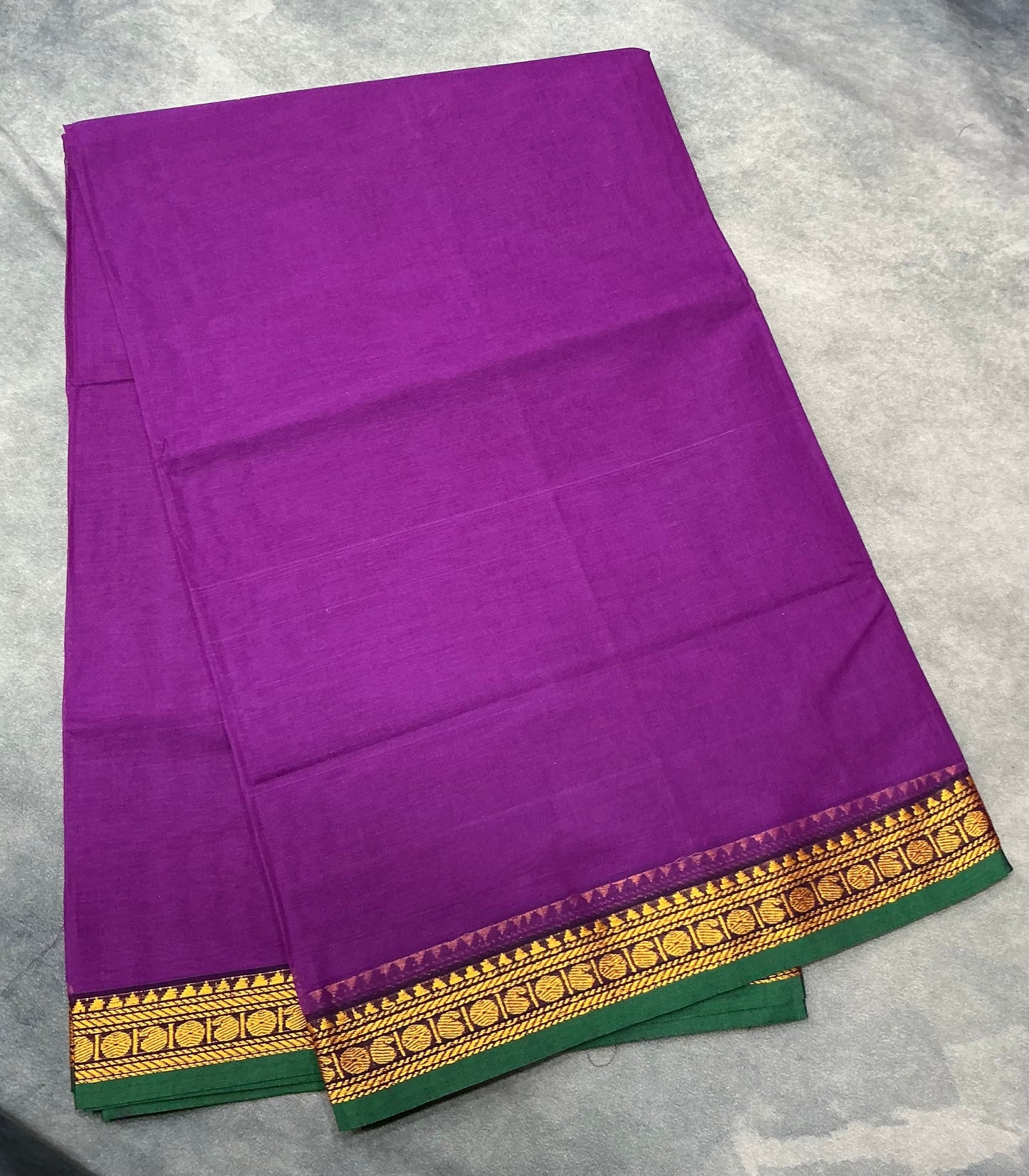 Chettinad Cotton Saree Magenta Colour with Green Colour with Thread Work Border
