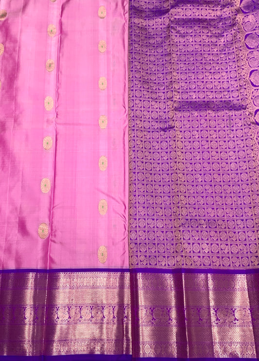 Pure Kanchipuram Silk Saree Baby Pink Colour with Blue Border