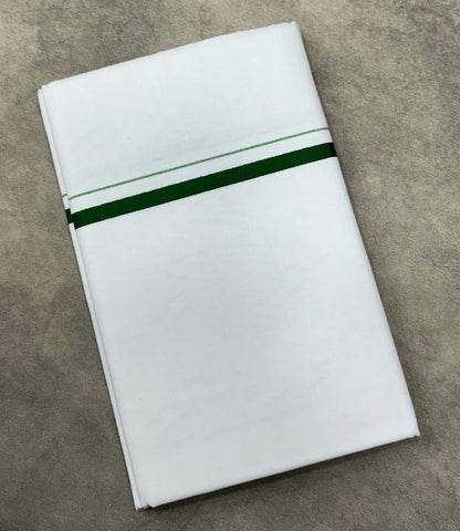 White Cotton Dhoti with Green Border