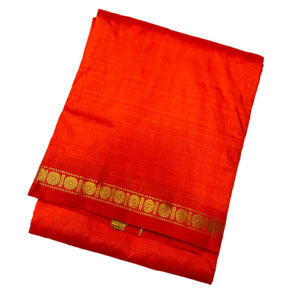 9X5 Pure Silk Dhoti Orange Colour with Small Border