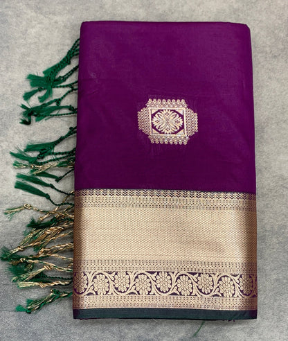 Art Silk Saree Magenta with Copper Zari Border