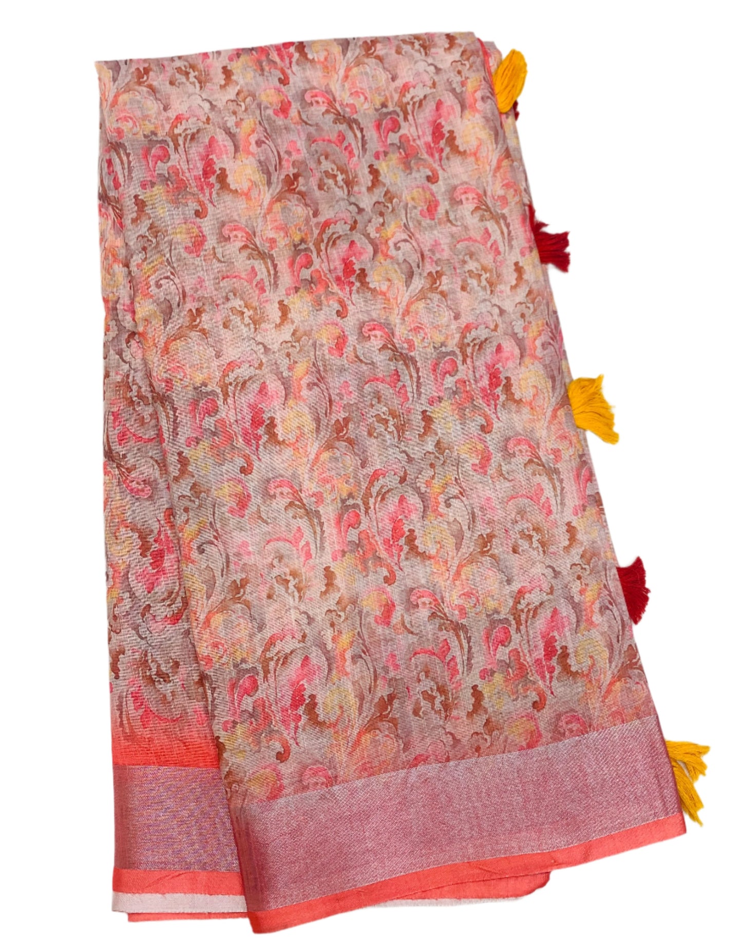 Jute Cotton Saree Pink Shade with Thread Border