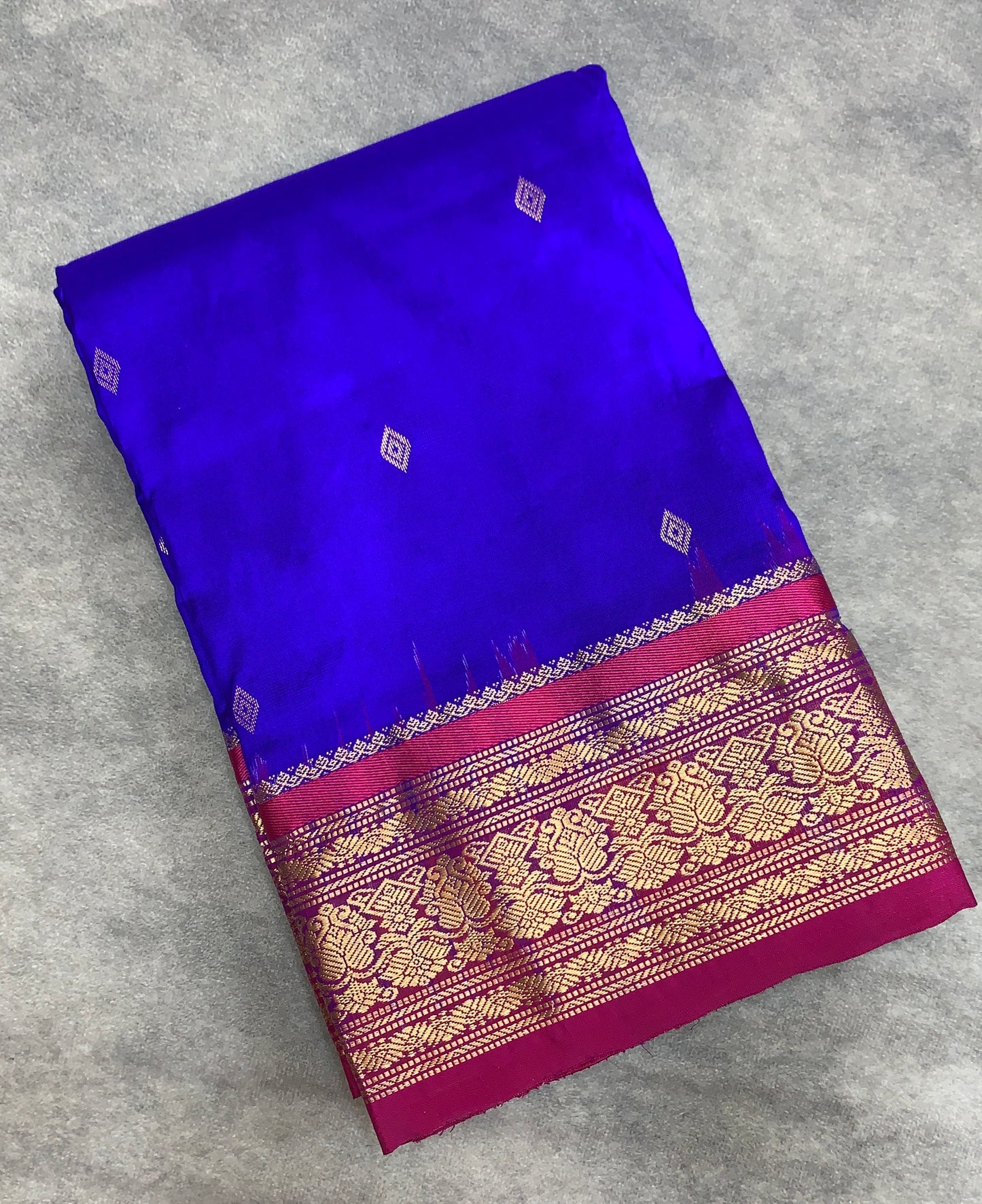 Pure Kanchipuram Silk Blue Colour with Pink Border