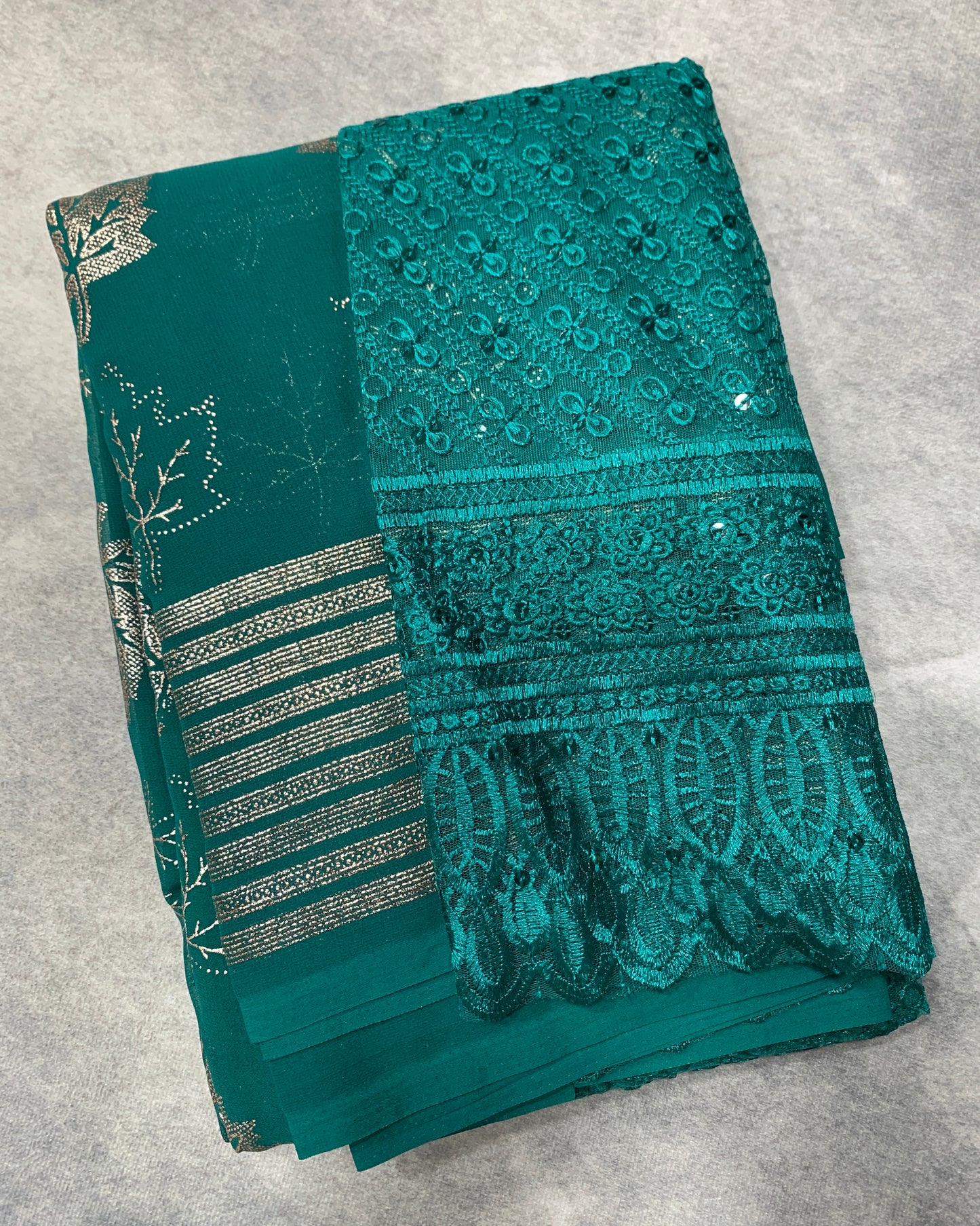 Rama Green Colour Saree with Golden Colour border