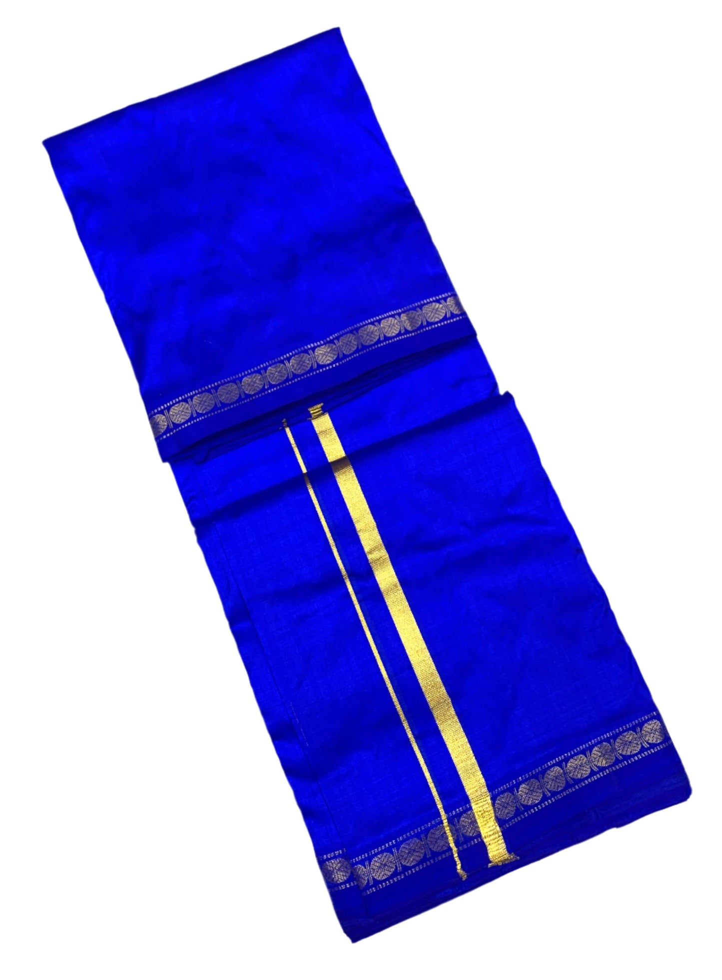 9X5 Pure Silk Dhoti Ink Blue Small Border