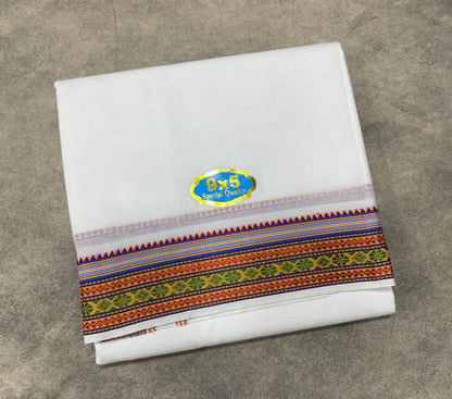 9X5 Cotton Dhoti White Colour with Red and Green Border with Angavastarm