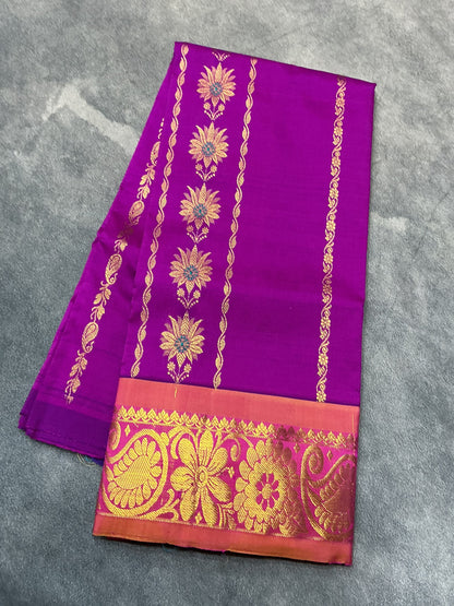 Magenta Shade Semi Silk Kids Pattu Pavadai with Contrast border for Age 2 to 5 Years