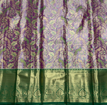 Lavender Shade Vegan Silk Kids Pattu Pavadai with Contrast Border for age 2 to 5