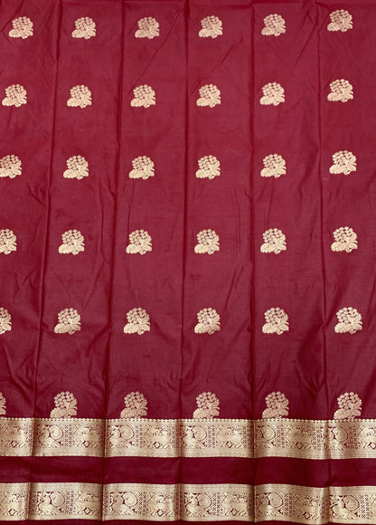 Soft Silk Casual Saree Maroon Colour with Rettai PettuBorder