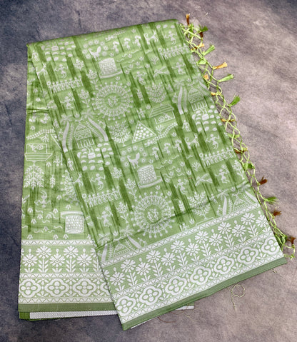 Banaras Katan Saree Light Green Colour with Katan Work Border