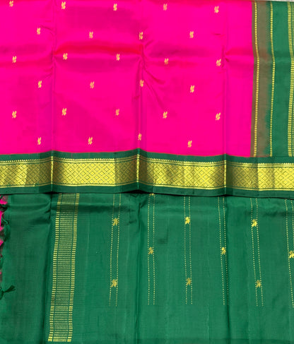 Pure Kanchipuram Silk Saree Pink Colour with Green Border