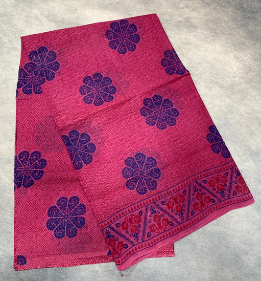 Chettinad Sungudi Cotton Light Onion Pink Colour with Floral Design
