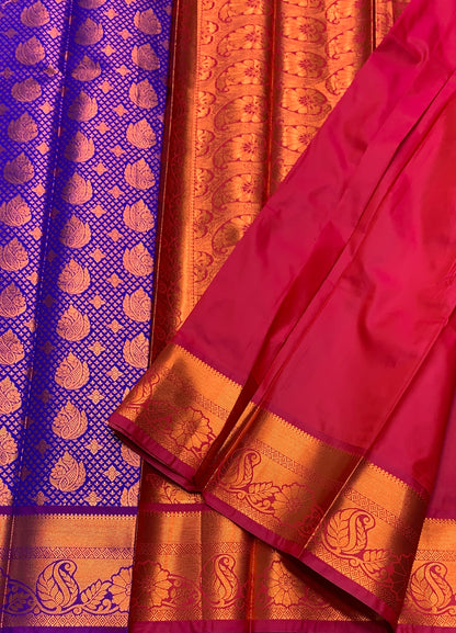 Vegan Silk Saree Violet Colour with Magenta and Copper Border