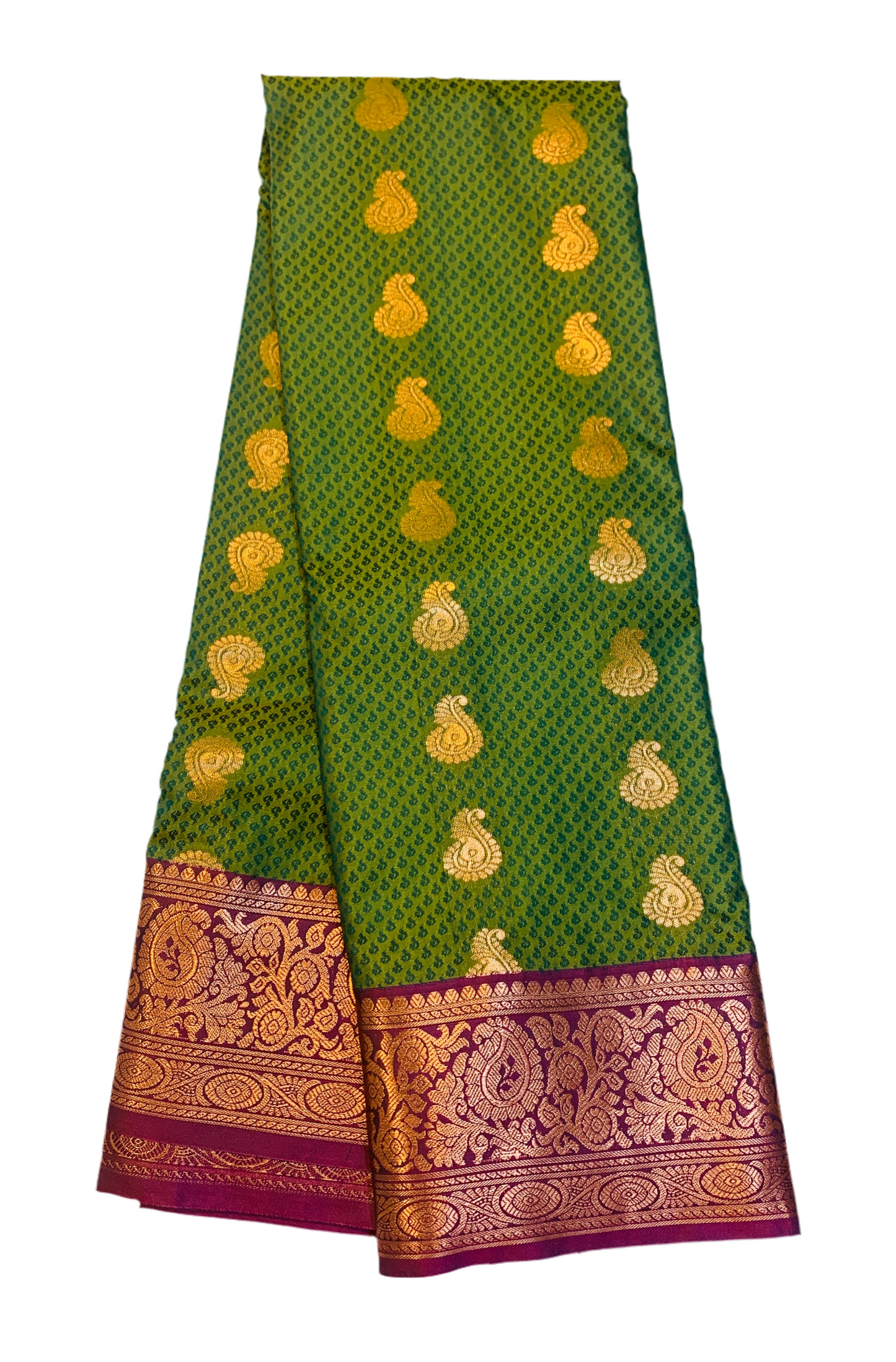 Vegan Silk Saree Olive Green Colour with Brown Border