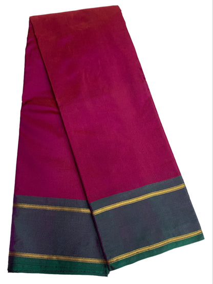 Arani Silk Saree Pinkish Maroon Colour with Green and Golden Border