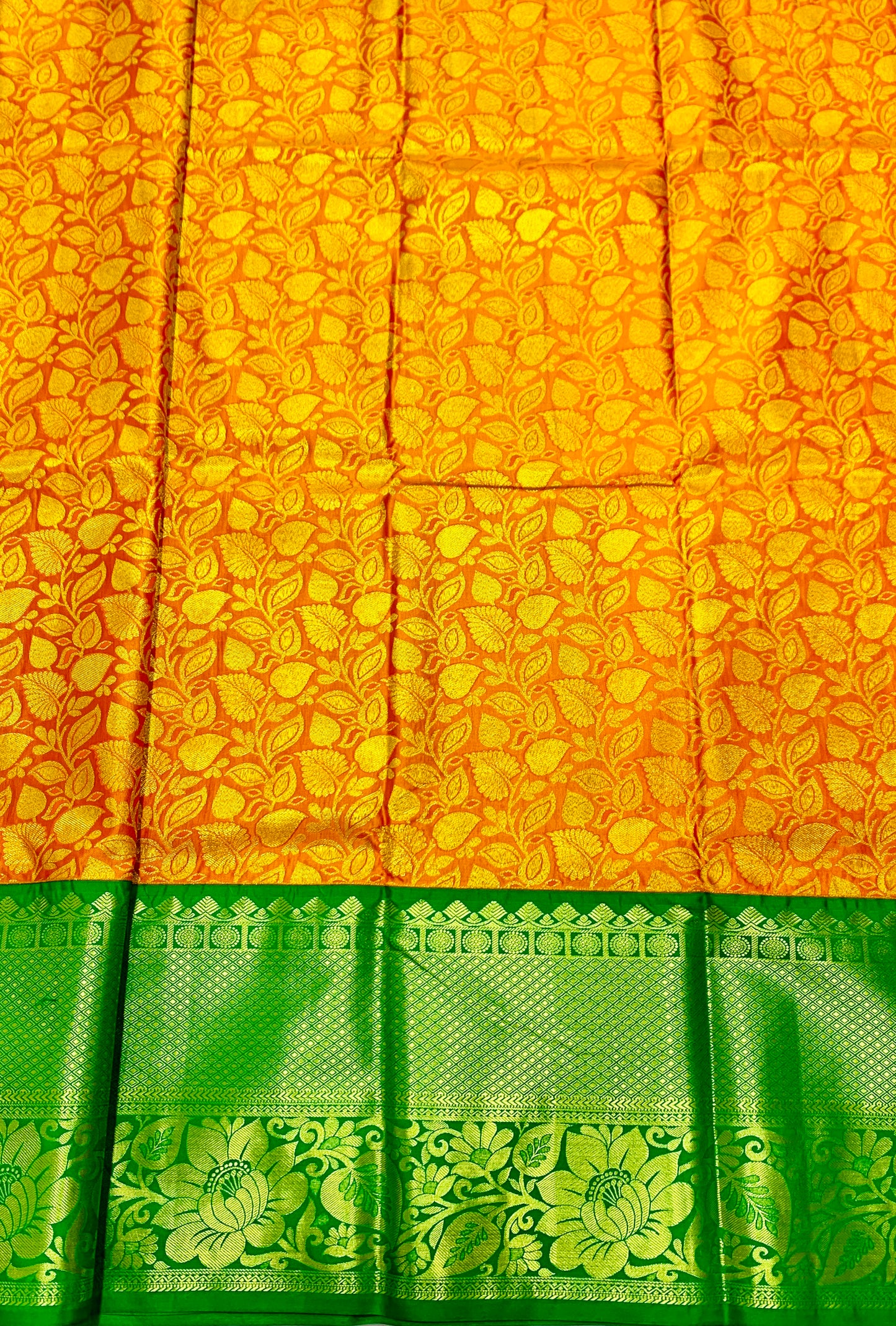 Orange shade Vegan Silk Kids Pattu Pavadai with Contrast border for age above 10 years