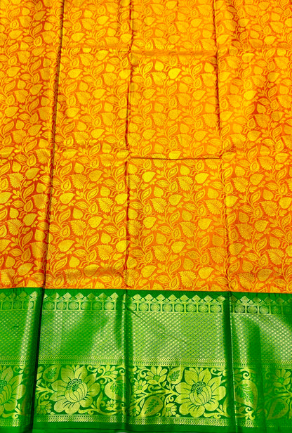 Orange shade Vegan Silk Kids Pattu Pavadai with Contrast border for age above 10 years