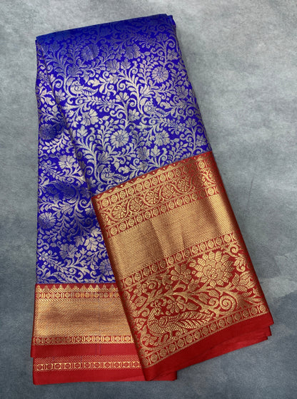 Blue Colour Semi Silk Saree with Big Pink Border