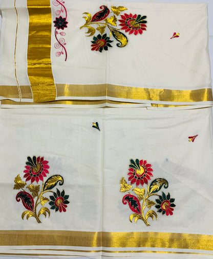 Kerala Cotton Saree Cream Colour with Zari Border