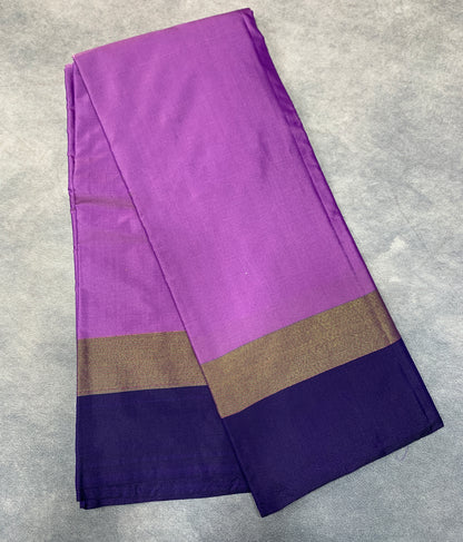 Arani Silk Saree Lavender Colour with Navy Blue and Golden Zari Border