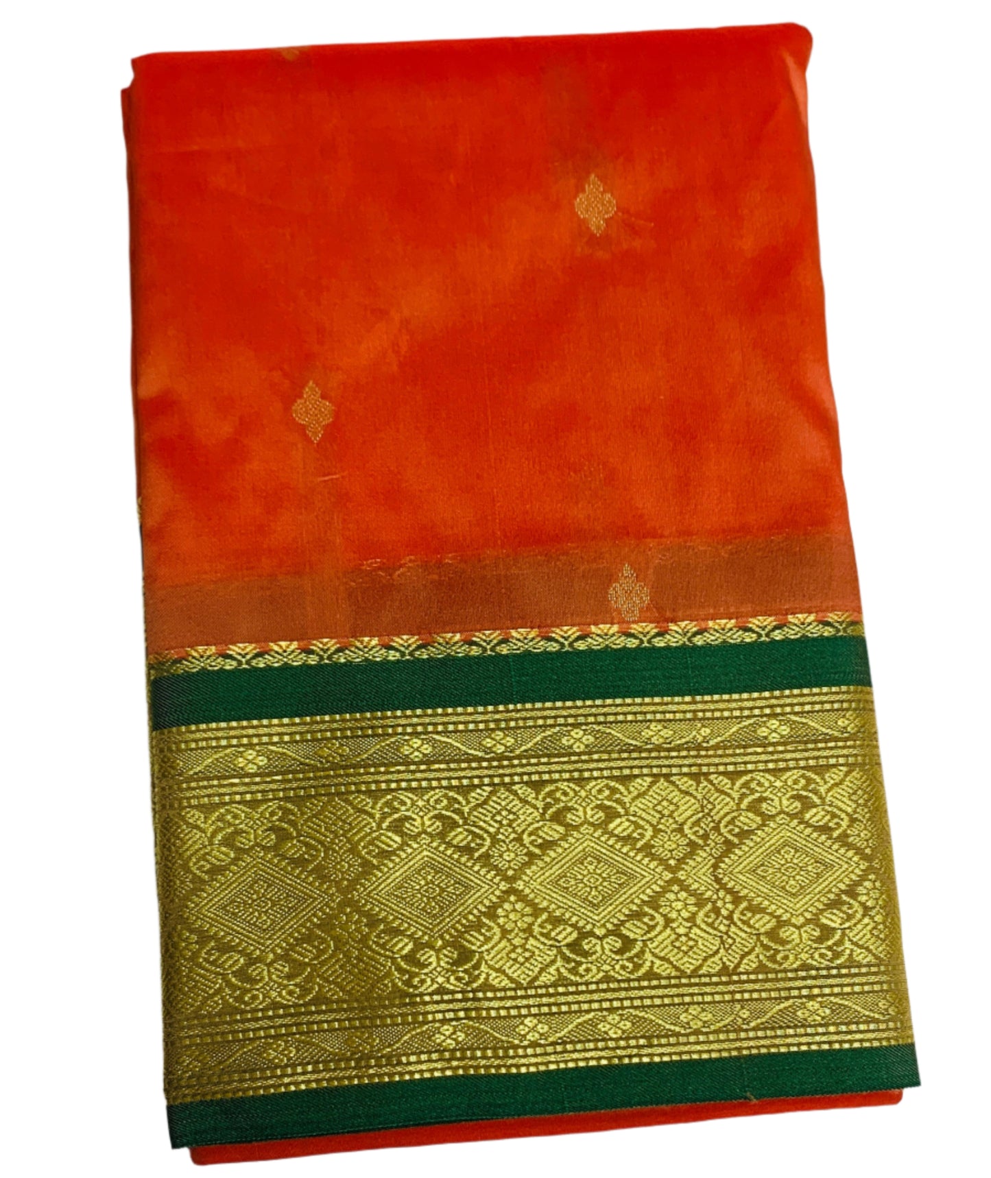 Light Orange Shade Saree with Golden and Green Border