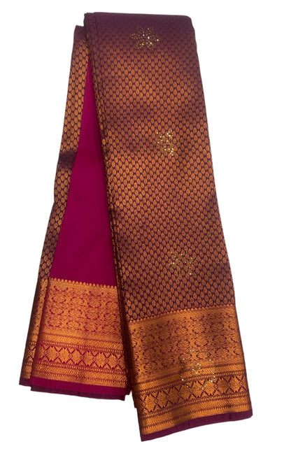 Vegan Silk Saree Brown shade with Copper and Brown Border