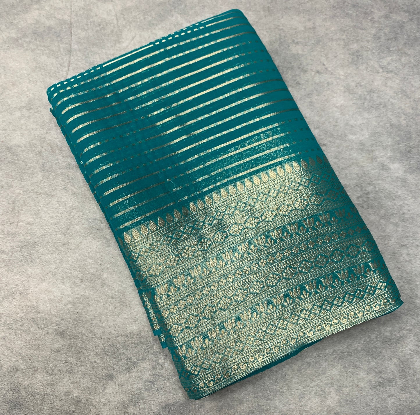 Georgette Saree Rama Green Colour with Sliver Floral Design Border