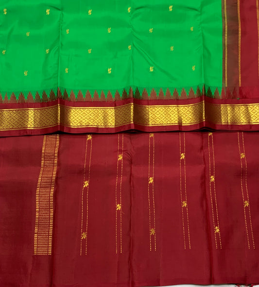 Pure Kanchipuram Silk Light Green Colour with Brown Border