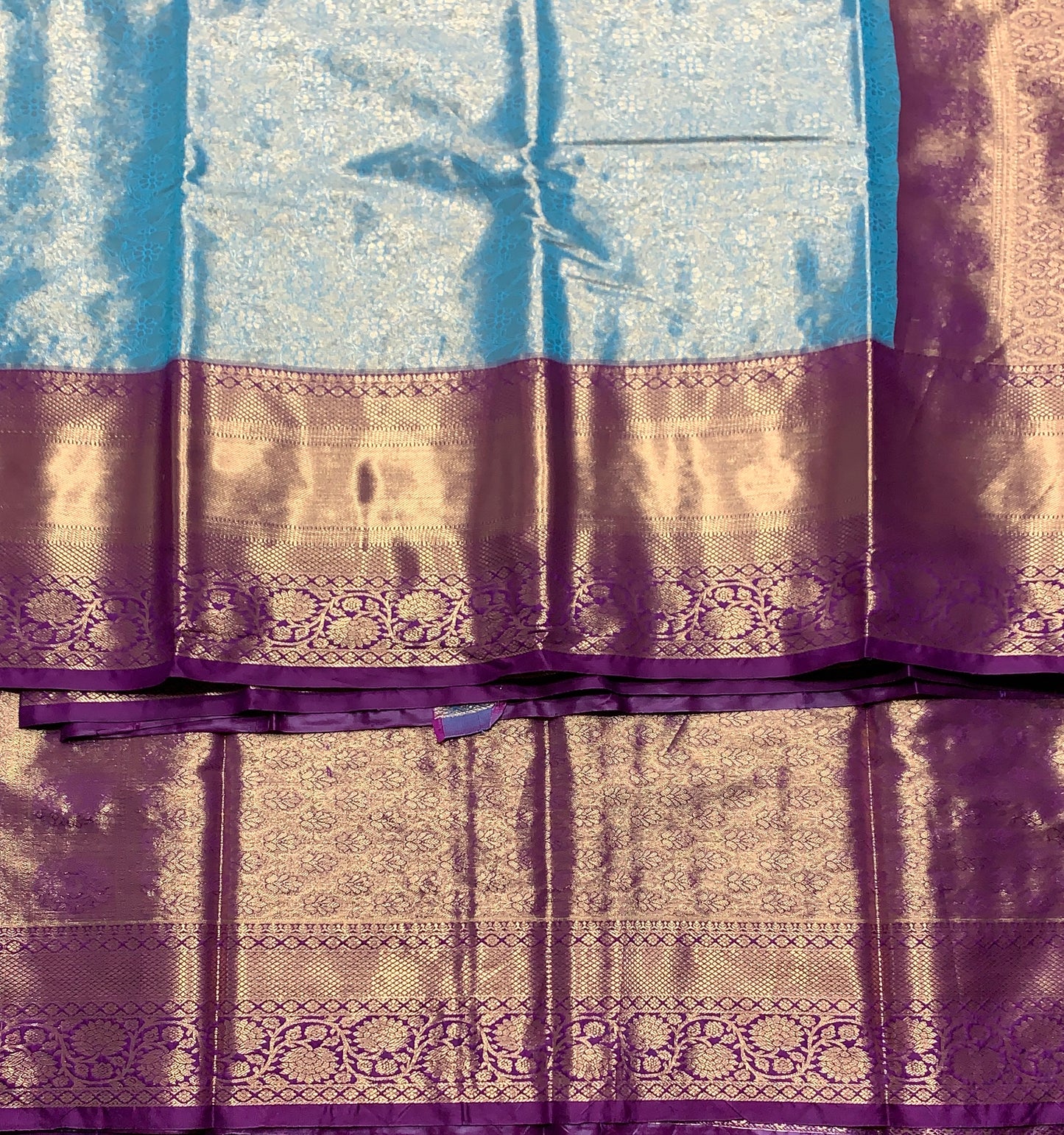 Fancy Tissue Saree Sapphire Colour with Magenta Colour Floral Design Border