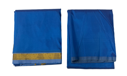 Sky Blue Silk Dhothi and Shirt Material Combo