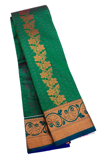 Vegan Silk Saree Green Colour with Copper Border