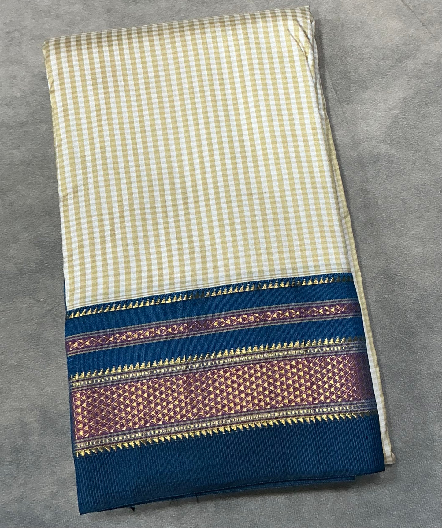 Pure Kanchipuram Silk Saree Tussar Colour with Blue Border
