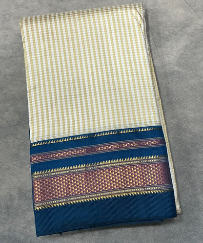 Pure Kanchipuram Silk Saree Tussar Colour with Blue Border