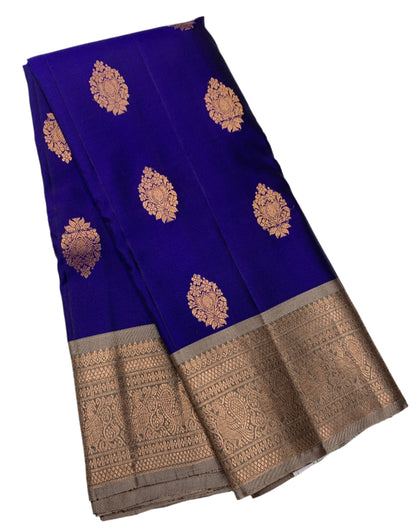 Pure Kanchipuram Silk Blue Colour with Eggshell Colour Border