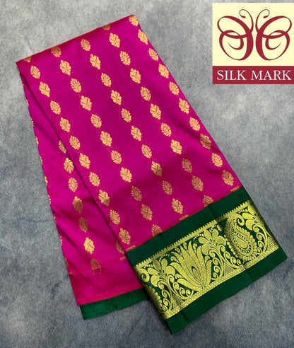 Pink Shade Pure Kanchipuram Kids Pattu Pavadai with Contrast Border for age 2 to 5