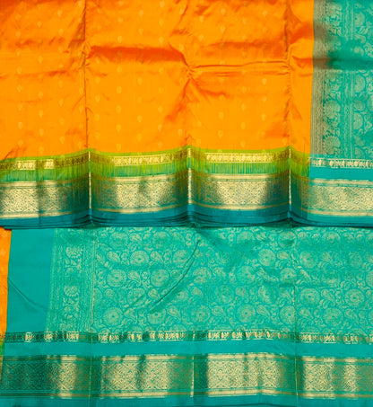 Pure Kanchipuram Silk Saree Yellow shade with Green Border