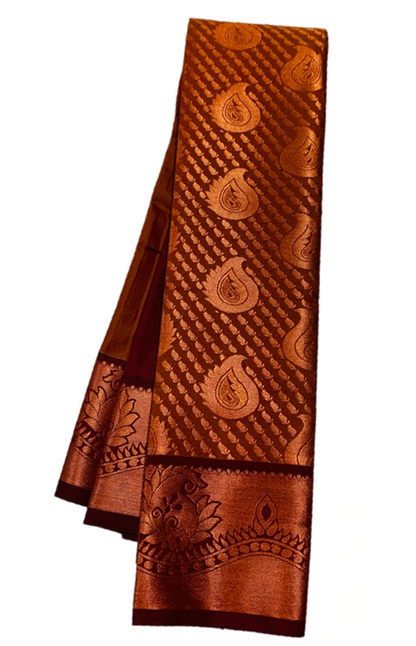 Chocolate Brown shade Soft kanchi pattu with Mango design.