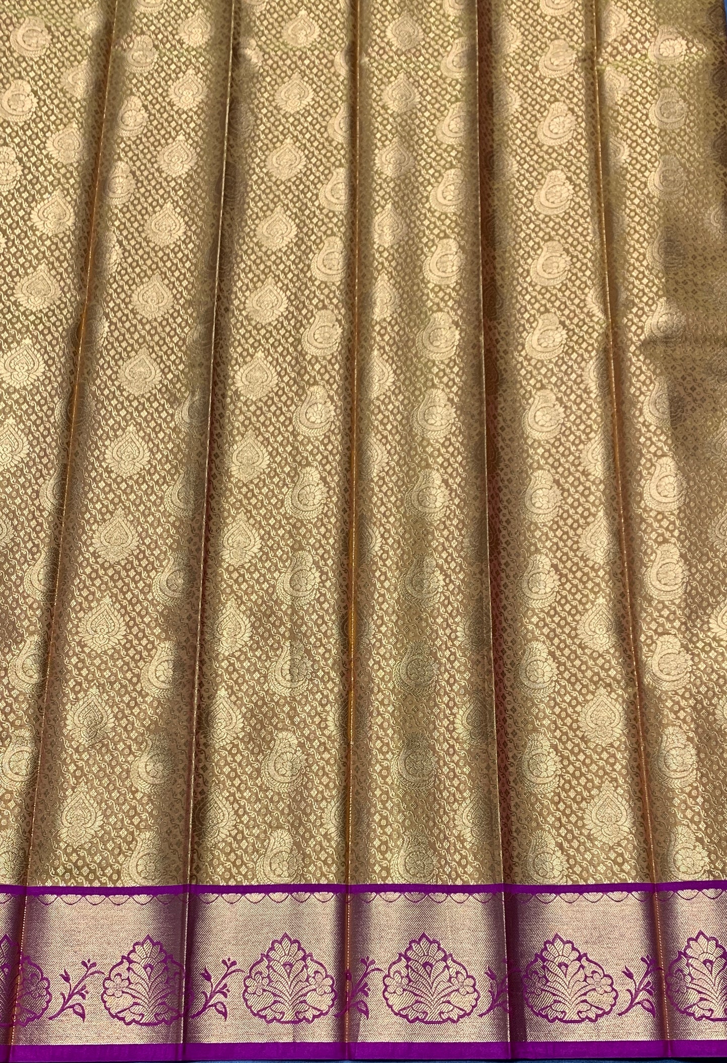 Vegan Silk Saree Golden Yellow Colour with Pink and Copper Border