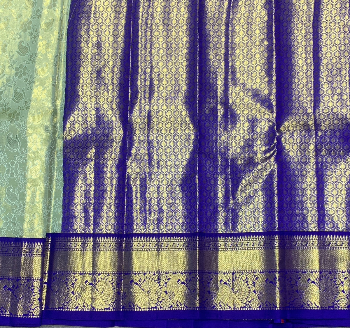 Light Mint Green Shade Pure Kanchipuram Kids Pattu Pavadai with Contrast Border for Newborn to 2 Years