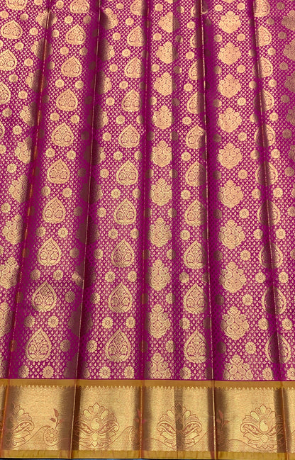 Vegan Silk Saree Pink Colour with Golden Yellow Border