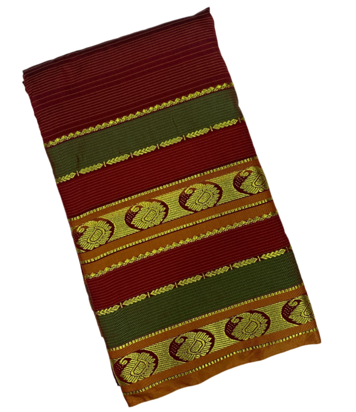 Arani Silk Saree Brown Colour with Olive Green and Brown Border