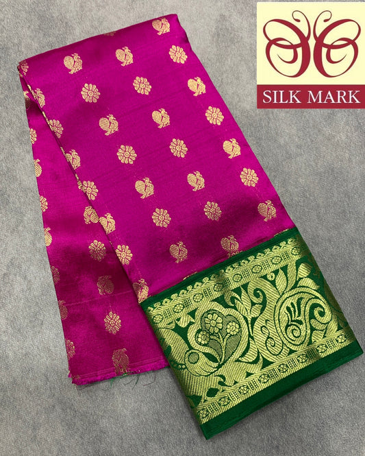 Pink Shade Pure Kanchipuram Kids Pattu Pavadai with Contrast Border for Newborn to 2 Years